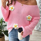 Flower Round Neck Long Sleeve Sweater