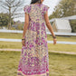 Ruffled Printed Tie Neck Cap Sleeve Dress