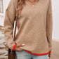 Devine Contrast Trim V-Neck Dropped Shoulder Sweater