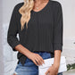 Full Size Textured Round Neck Three-Quarter Sleeve Blouse