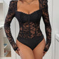 Perfee Sweetheart Neck Long Sleeve Lace Bodysuit
