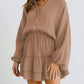 Ruffled Notched Balloon Sleeve Mini Dress