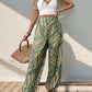Smocked Slit Printed High Waist Pants