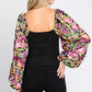 ODDI Full Size Floral Balloon Sleeve Blouse