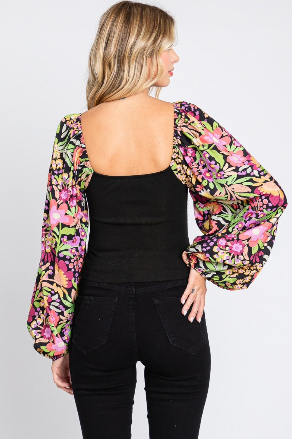 ODDI Full Size Floral Balloon Sleeve Blouse *