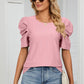 Eyelet Puff Sleeve Round Neck Blouse