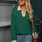 Striped Johnny Collar Long Sleeve Sweatshirt