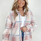 Plaid Button Up Collared Neck Sherpa Jacket
