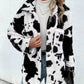 Cow Print Collared Neck Button Up Fuzzy Jacket