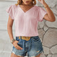 Ruched V-Neck Flounce Sleeve Blouse