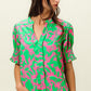 BiBi Smocked Cuff Floral Contrast Top - Brand BiBi