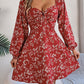 Printed Sweetheart Neck Balloon Sleeve Mini Dress