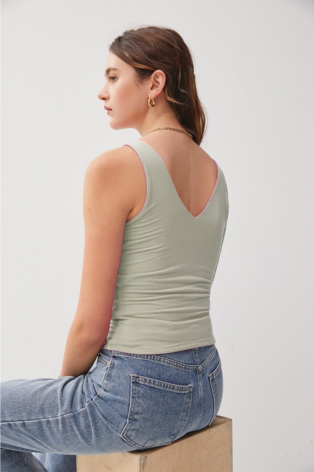 Be Cool Sage Green V-Neck Wide Strap Tank *
