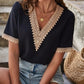 Full Size Lace Detail V-Neck Short Sleeve Blouse
