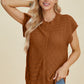Double Take Full Size Cable-Knit Round Neck Cap Sleeve Sweater