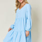 Double Take Full Size V-Neck Balloon Sleeve Tiered Dress