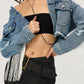 Distressed Fringe Collared Neck Cropped Denim Top