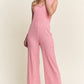 ADORA Ribbed V-Neck Wide Leg Jumpsuit with Pockets