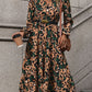 Leopard Notched Flounce Sleeve Midi Dress