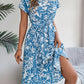 Tied Pleated Printed Short Sleeve Dress