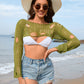Distressed Boat Neck Long Sleeve Cover Up