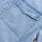 Drawstring Snap Down Denim Jacket with Chest Pockets