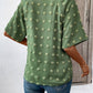 Swiss Dot Notched Half Sleeve Blouse