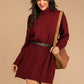 Perfee Slit Turtleneck Long Sleeve Mini Sweater Dress