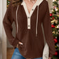 Full Size Waffle-Knit Contrast Long Sleeve Hoodie
