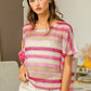 BiBi Striped Openwork Short Sleeve Knit Cover Up - Brand BiBi