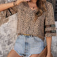 Printed Khaki V-Neck Half Sleeve Blouse