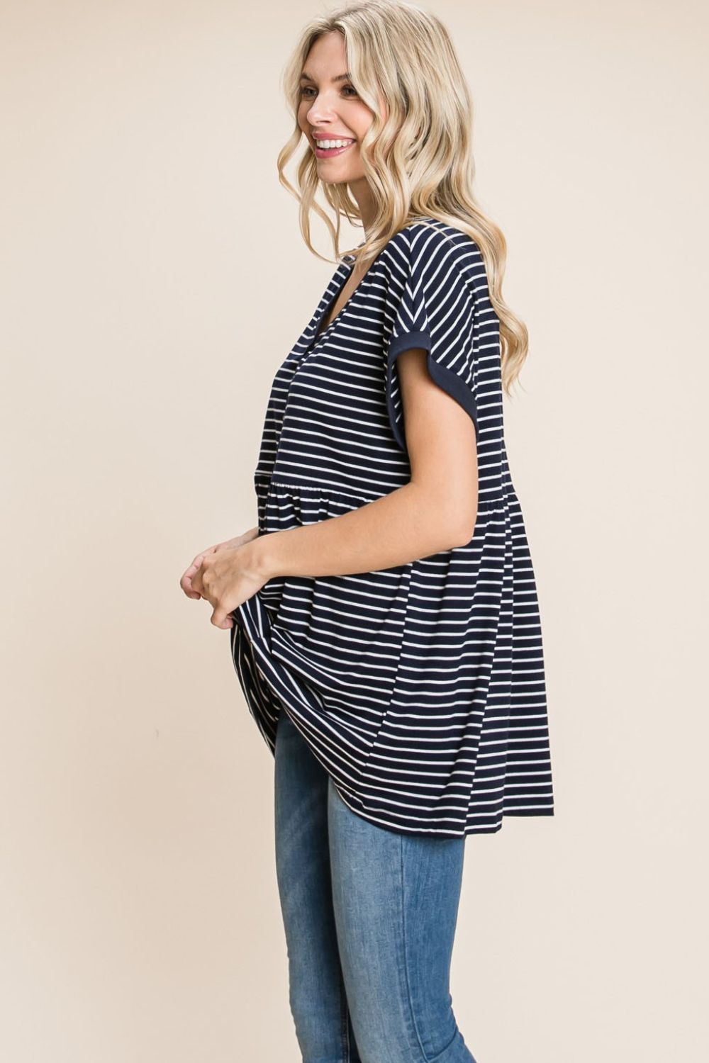 Cotton Bleu by Nu Label Striped Button Front Baby Doll Top *