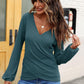 Waffle Knit Surplice Long Sleeve T-Shirt