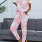 Shiny Tie-Dye Round Neck Short Sleeve Top and Pants