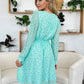 Double Take Full Size Printed Ruched V-Neck Long Sleeve Dress