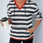 Perfee Contrast Striped Long Sleeve Hoodie