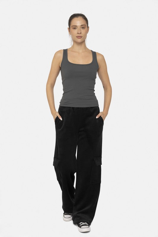 Mono B Elastic Waist Corduroy Cargo Pants *