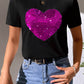 Full Size Heart Sequin Round Neck Short Sleeve T-Shirt