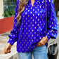 Mock Neck Cutout Lantern Sleeve Blouse