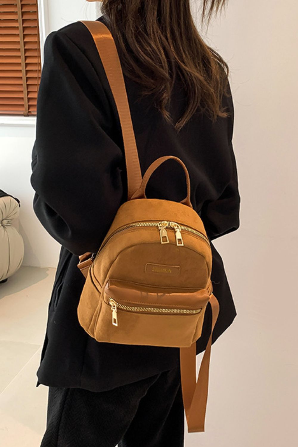 Suede Adjustable Strap Backpack Bag