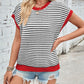 Lovelet Striped Round Neck Cap Sleeve Sweater