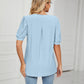 Eyelet Short Puff Sleeve Notched Neck Top