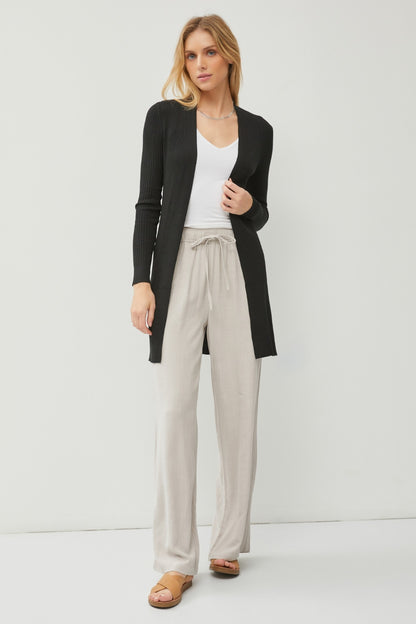 Be Cool Black Ribbed Open Front Long Sleeve Cardigan