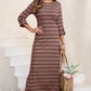 Slit Striped Round Neck Midi Dress