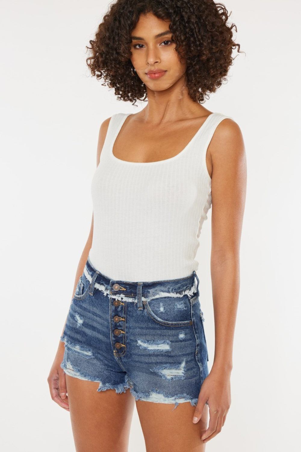 Kancan Distressed Button Fly Denim Shorts *