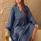 Plus Size Lace Detail Notched Long Sleeve Midi Dress