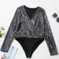 Sequin Surplice Long Sleeve Bodysuit