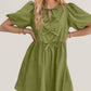 Oh Bow Ruched Puff Sleeve Mini Dress