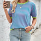 Lovelet Striped Contrast Round Neck Half Sleeve Knit Top