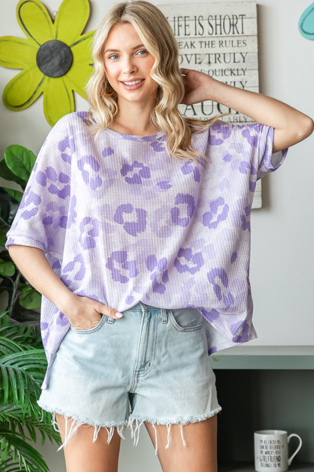 HOPELY Print Waffle Oversized T-Shirt *